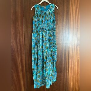 Jane Ashley Teal and Olive Floral Smocked Top